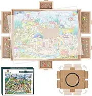 Omebel Jigsaw Puzzle Board,Wooden Puzzle Table for Adults,Lazy Susan, Easy to Storage (90.7cm*60.7cm)