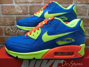 【Dr.Shoes 】Nike Air MAX 90 GS 藍螢光綠橘 女鞋大童 氣墊慢跑鞋 307793-410