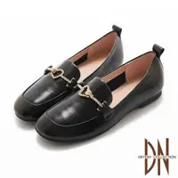 在飛比找momo購物網優惠-【DN】樂福鞋_舒適真皮金屬水鑽飾扣平底包鞋(黑)
