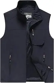 [AKTQL88] Men's Multi-Pocket Vest Outdoor Casual Gilet Mesh Breathable Waistcoat Sleeveless Stand Collar Jacket for Hiking Trekking Camping Fishing