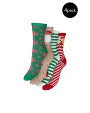 Vero Moda Christmas Socks 4 Pack Festive Designs Women Pink Underwear