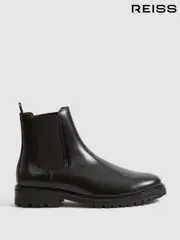 Reiss Black Chiltern Leather Chelsea Boots (N44212) | $460