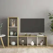 NNEVL TV Cabinets 2 pcs White & Sonoma Oak 107x35x37 cm Chipboard