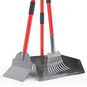 X-TECOKIT Larger Pooper Scooper - Durable & Sturdy Rake, Spade, Tray Set with Long Handle Great for Large Small and Multi Dogs - Poop Scoop No Bend Down Easy to Use for Yard Grass Gravel Dirt