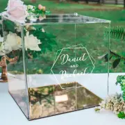 Personalised Clear Rose Gold Silver Wood Wedding Wishing Well Card Box Padlock