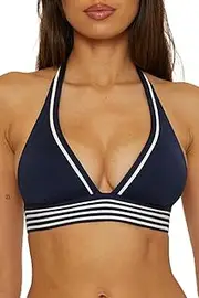 [Trina Turk] Women's Monaco Pleated Halter Bikini Top, Adjustable, Tie Back, Swimwear Separates