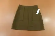 Gilli Womens Petite Small Olive Green Pull On Cordy Pocketed Mini Skirt NWT
