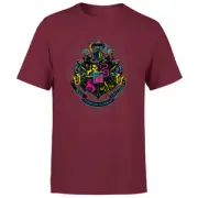 Harry Potter Hogwarts Neon Crest Men's T-Shirt - Burgundy