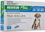 Neoveon plus for Medium Dogs (10-20Kg), 4 Pack. Controls Ticks Fleas and Lice...