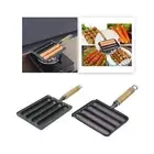 Pan Hot Dog Grill Pan 4 Grids Homemade Cast Iron Roll and Snack Baking Pan Maker