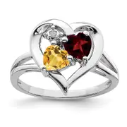 Sterling Silver Rhodium Garnet u0026 Citrine Diamond Ring