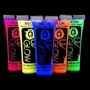 UV Glow Blacklight Neon Face & Body Paint - 10ml NEON SET of 5 - Fluorescent & Super Bright