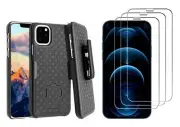for iPHONE12/12 PRO BELT CLIP CASE AND 3 PACK SCREEN PROTECTOR SWIVEL HOLSTER 9H