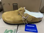 Birkenstock Boston Suede Leather Shearling Fur Cozy Clogs Mules Slippers new