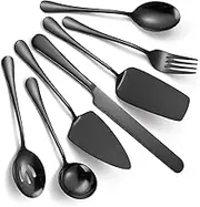 Monehet Stainless Steel Cutlery Serving Set, Soup Spoon,Slotted Spoon,Dessert Server,Large Serving Fork, Cake Knife,Large Serving Slotted Spoon,Pizza Spatula,Party Supply for Kitchen Buffet, Parties