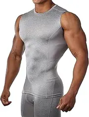 [PHJTOMK] Men's Compression Round Neck Tank Top Sleeveless Slimming Muscle Vest Sleeveless Athletic Workout Undershirt, Grey, Medium