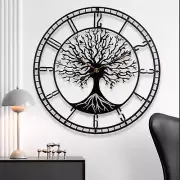 Tree of Life Wall Clock,Metal Black Large Wall Clock, 24Inch Oversized Wall Cloc