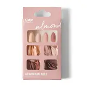 OXX Cosmetics 100 Pack Artificial Nails with Adhesive - Almond Shape, Nude