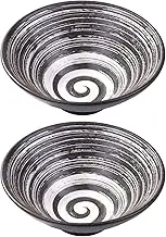 Japanese Ceramic Ramen Bowls Set, Rice Noodle Soup Cereal Bowls (Black)