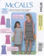 McCall's M7344 LEARN TO SEW Pullover T-Shirt Dresses w Neckband Sz 7-14 UNCUT