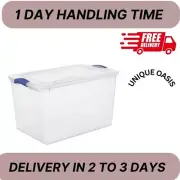 Stackable Plastic Tote Box Storage Containers Bin 66Quart,Blue Latches Fast ship
