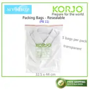 New Korjo Resealable Packing Bags with Zip-Lock Seals -- 5/10 bags PB11