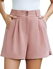 [COZYPOIN] Dressy Shorts for Women Casual Summer Elastic High Waisted Wide Leg Pleated Work Trouser Short with Pockets