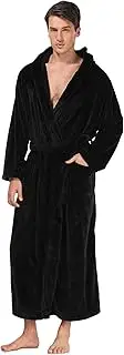 [MissNina] Men's Plush Hooded Bathrobe Winter Warm Fleece Robes Soft Flannel Long Robes with Pockets, Full Length