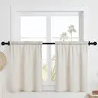 Faux Linen Window Curtains for Small Window, Farmhouse Kitchen Curtain for Ba...