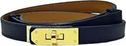 [Gudoye] Western Women Skinny Leather Belt Classic Solid Colour Alloy Turn Lock Ladies Adjustable Thin Belt Slim Waist Belt For Dresses Jeans Coat(Blue gold)