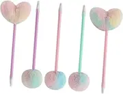 GRADENEVE Fluffy Pens for Women 5pcs Pompom Ball Pen Heart Shape Design Ergonomic Writing Pens for Students