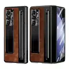 For Samsung Galaxy Z Fold 6 5 4 Full Body Hinge Leather Case with Stand+Stylus