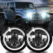 Pair 7" Round LED Headlights H4 Hi/Lo Turn Signal For Jeep Wrangler JK LJ TJ CJ
