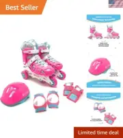 Adjustable Pink/Teal Inline Skates Set for Girls - Trainer to Inline Conversion