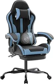 WOTSTA Gaming Chair Office Chair PC Chair with Massage Lumbar Support, Racing Style PVC Leather High Back Adjustable Swivel Task Chair with Footrest (BLACKDARKBLUE)