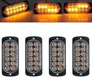 12 LED Amber Car Strobe Lights IP65 Waterproof Emergency Beacon Hazard Warning Lights Car Flashing Lights for 12V/24V Universal Trucks,Lorrys,Tractors (4pcs)