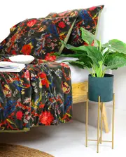 Velvet Frida Kantha Quilt Cotton Quilt Patchwork Quilt Handamade Red Velvet Quilt Floral Quilt Comforter Bedspread Blanket Bedcover Indian - 013