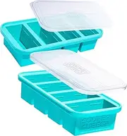 Souper Cubes 1 Cup Silicone Freezer Tray with Lid - Easy Meal Prep Container and Kitchen Storage Solution - Silicone Molds for Soup and Food Storage - Aqua - 2-Pack
