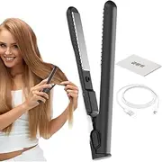Travel Hair Straightener - Flat Iron Hair Straightener for Women | 2-in-1 Portable USB Charging Cordless Hair Straighteners | Hair Straightener and Curler for Travel Home(Black)