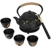 TEAPOT SET Kettle with 4 Cups Removable Infuser Cast Iron Pine Crane REKRANG