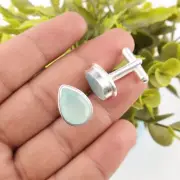Aqua Chalcedony Gemstone 925 Sterling Silver Jewelry Handmade Cufflinks For Gift