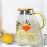 WEXFFU Water Pitcher, Fridge Door Glass Water Jug, 1.8Liter/64oz Glass Jug, with Stainless Steel Lid, Glass Water Jug, Glass Pitcher for Homemade Juice Ice Tea Coffee Milk Wine and Beverage