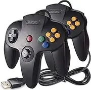 2 Pack kiwitatá Classic Nintendo 64 USB N64 Controller,Retro N64 Bit Wired Game Controller Gamepad for Windows PC & Mac Black