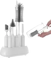 Baby Bottle Cleaning Set, 6X Baby Bottle Straw Cleaner Brush, Long Handle Bottle Washer Stand, Bottle Scrubber Brush, Brush Cleaning Set Storage Holder, Easy to Use, Portable for Bottles Tumbler