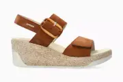 Mephisto Women's Giulia Hazelnut Velcalf Premium Ankle Strap Wedge Sandal