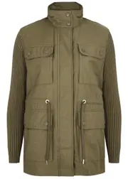 Moncler Poplin and Knitted Jacket - Khaki - M (UK 12 / M) M (UK 12 / M)
