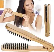 Chazcool Double Sided Bristle Hair Brush, Clamp Hair Brush Use for Smoothing and Straight Hair Styles, Wooden Hair Straightening Brush