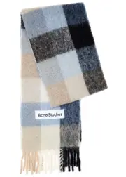 Acne Studios Vally Checked Alpaca-blend Scarf - Blue ONE SIZE