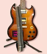 Brass Bullet 50 Link Nickel Guitar Strap Genuine Leather Punk Rock Thrash USA