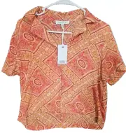 Rose & Olive Women’s Collar Button Up Blouse Small S Geometrical Orange NWT